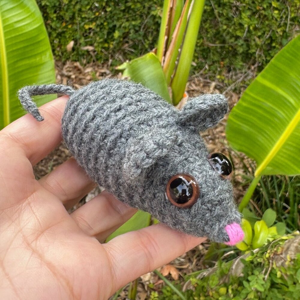 NEW Crochet Grey Halloween Rat Mouse Decoration , Fluffy Soft Grey Mouse Toy